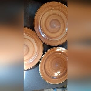 7-Gorgeous Thomson Pottery Kenya Dinner Plates Swirl Brown Trim 11 In  Read